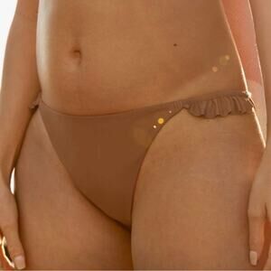 NWT Aerie Brown Ruffle Bikini Bottoms Size M – Full Coverage Swim